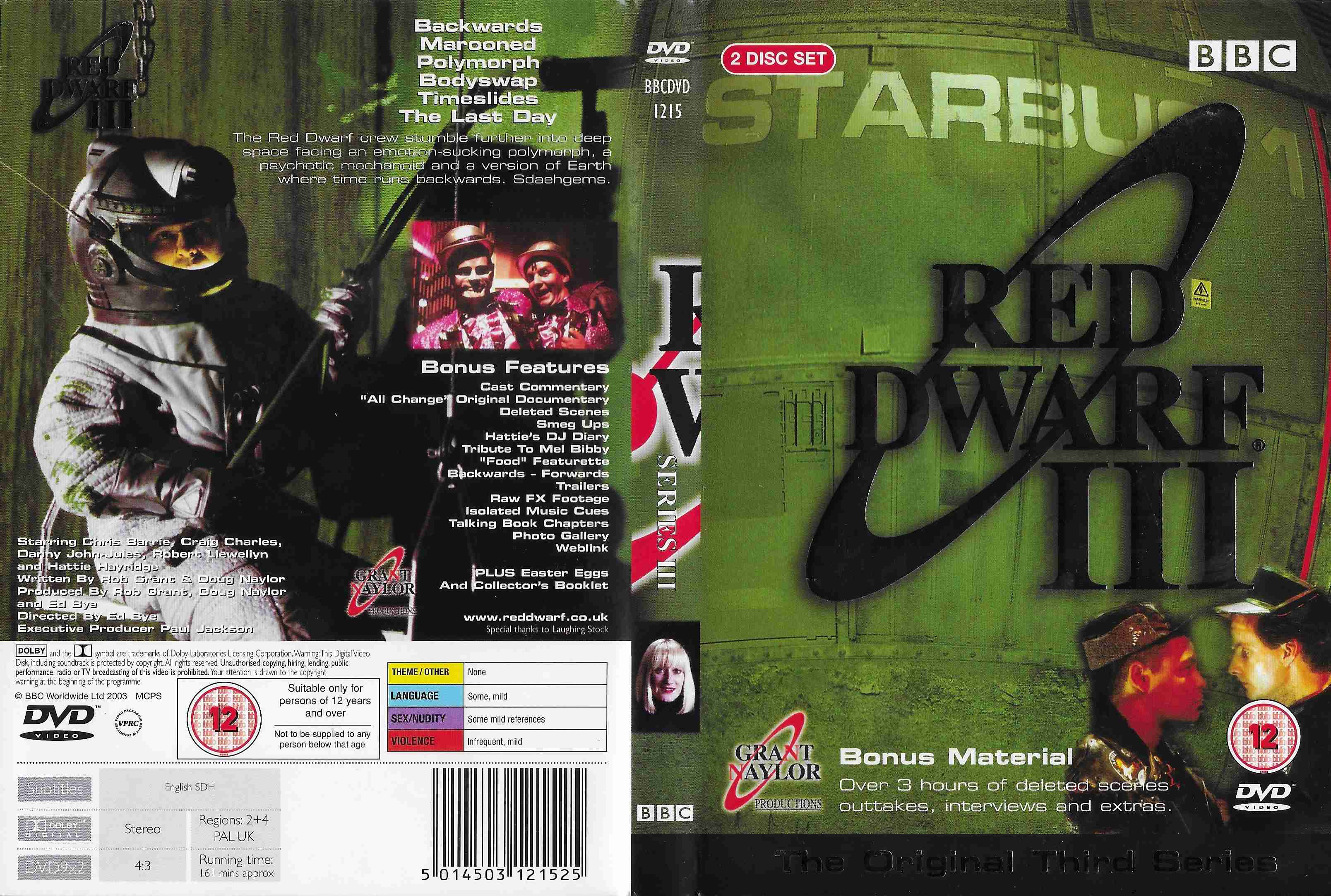Picture of BBCDVD 1215 Red dwarf - Series III by artist Rob Grant / Doug Naylor from the BBC records and Tapes library